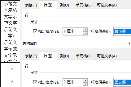 行高固定值与最小值