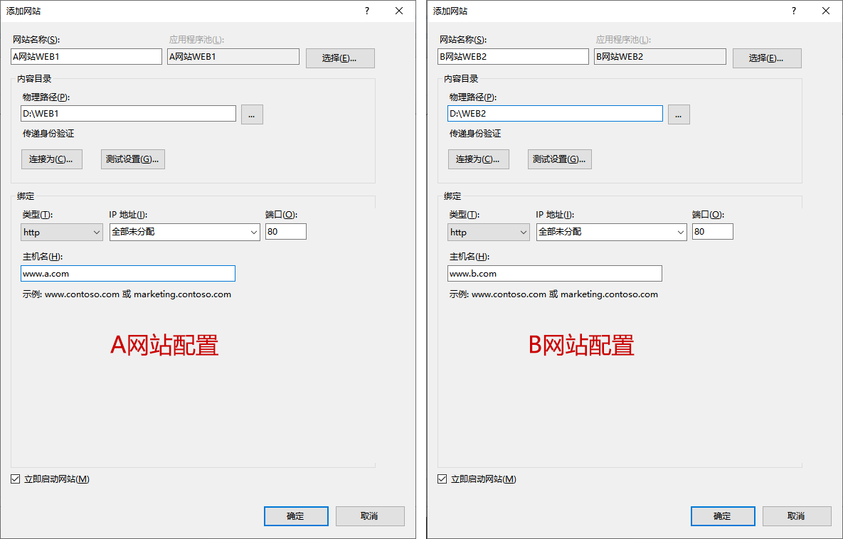 本地IIS配置多个网站